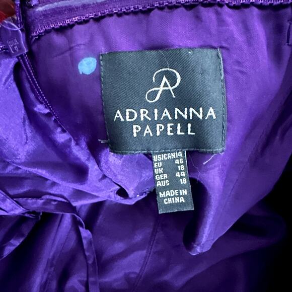 Striking Brocade Adrianna Papell Dress Gown Red Pink Roses Purple Plus Size 14 - Picture 6 of 7